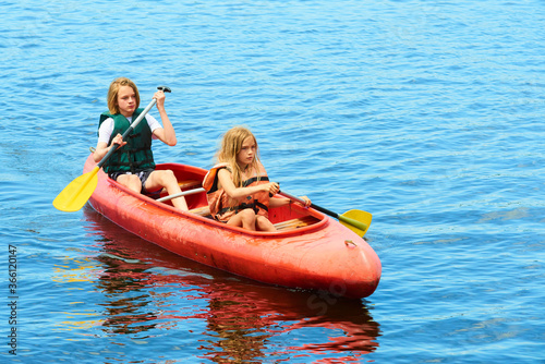 Children siblings girl and boy (brother and sister) kayaking on vacation  © Petr Bonek