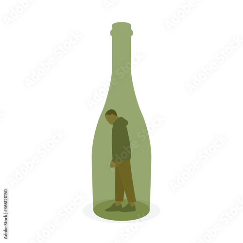 Man in a bottle on a white background