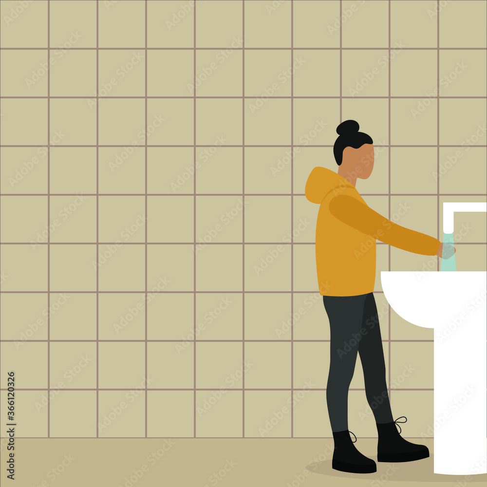 © Tatyana - Female character washes hands under a faucet © Tatyana - Female character washes hands under a faucet