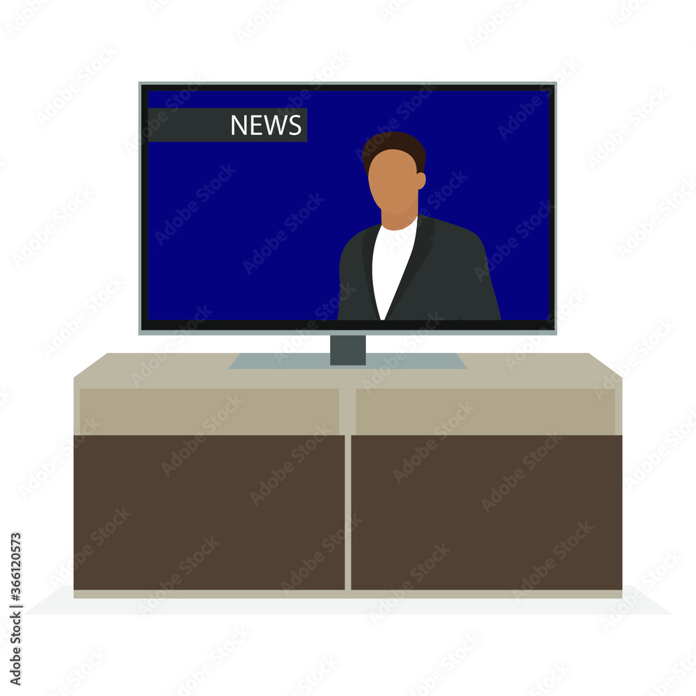 TV on the pedestal shows news with a male TV presenter TV on the pedestal shows news with a male TV presenter