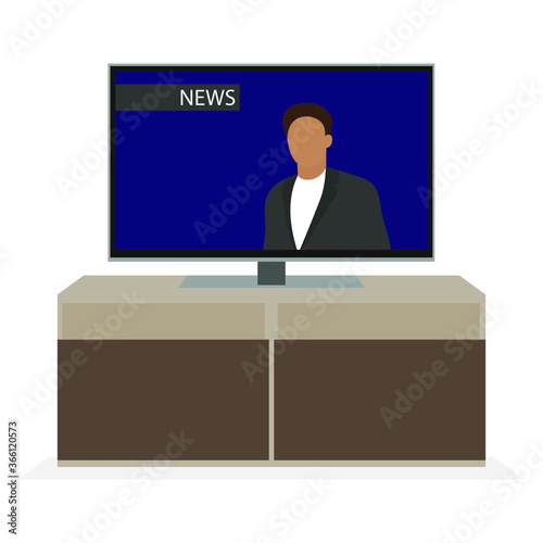 TV on the pedestal shows news with a male TV presenter