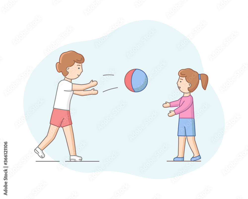 Motherhood Concept. Mother Spending Time With Her Daughter. Characters Play  Ball Games, Enjoying Spending Time Together. Friends Play Together. Cartoon  Linear Outline Flat Style. Vector Illustration Stock Vector | Adobe Stock