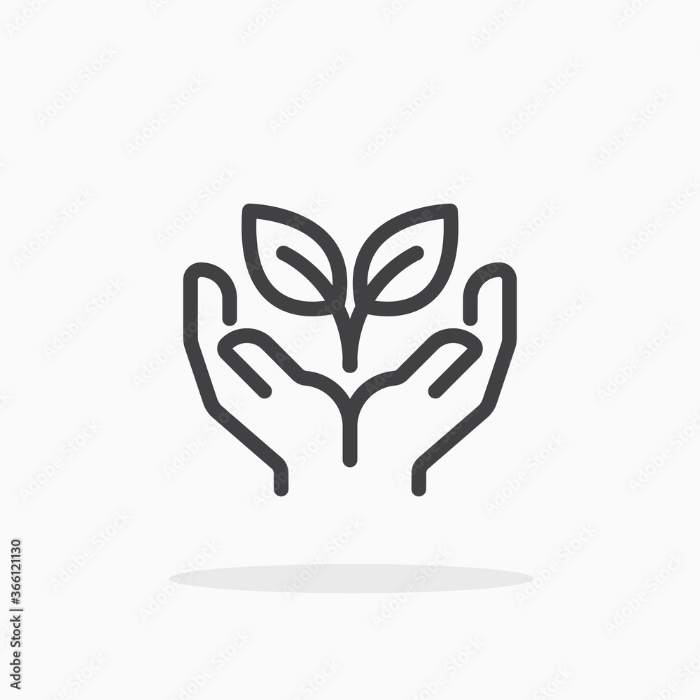 Obraz premium Hands holding plant icon in line style. Editable stroke.