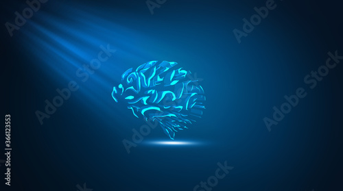 Human brain activity with plexus lines 3D illustracion