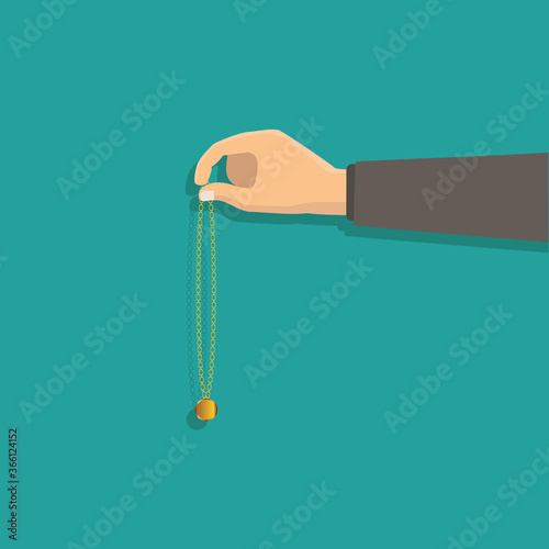 hand holding a gold necklace ,flat design premium vector illustration