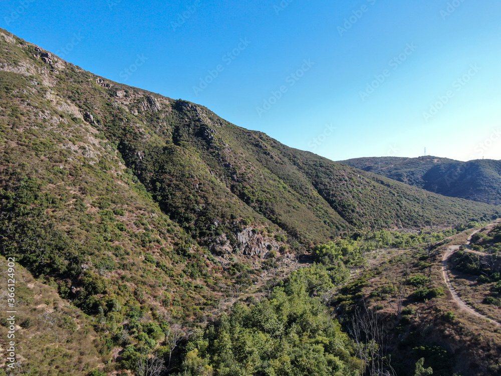 Aerial view of Bernardo Mountain, great hiking trail in Rancho Bernardo, East San Diego County, California, USA 