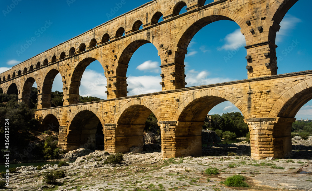 Ancient roman aqueduct at Pont du Gard France