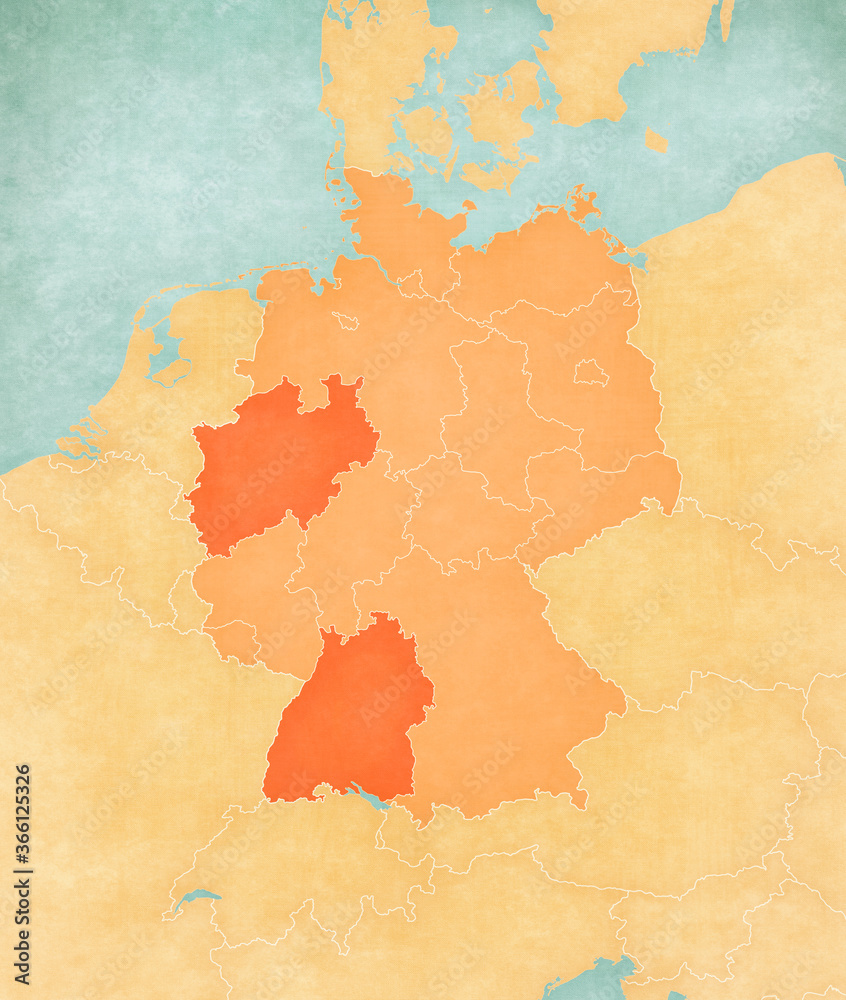 Map of Germany - Baden-Wurttemberg and North Rhine-Westphalia Map of Germany - Baden-Wurttemberg and North Rhine-Westphalia