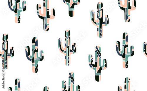 Seamless Pattern with Cactus. Repeating hand drawn background. Can be yused f...