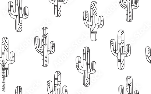 Seamless Pattern with Cactus. Repeating hand drawn background. Can be yused f...