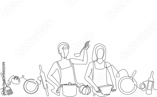 Cooking Background. Pattern with People who Cook and Utensils. Can be yused for decoration and covering. Vector illustration.