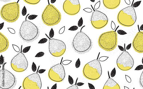 Seamless  Pattern with  Abstract Hand drawn Pears. Fruit Background. Vector P...