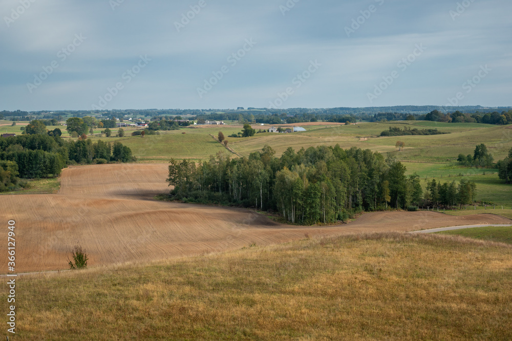 View of the fields (typical landscape near Suwalki) from the observation tower in Baranowo, Podlaskie, Poland