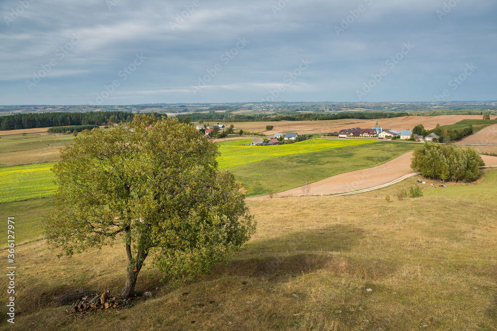 View of the fields (typical landscape near Suwalki) from the observation tower in Baranowo, Podlaskie, Poland
