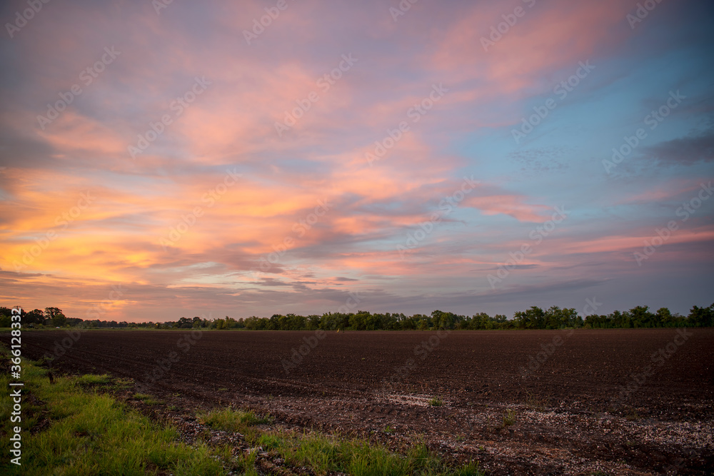 Beautiful Cloudy Sky at Sunset Over Louisiana Farmland