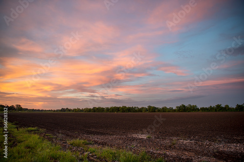 Beautiful Cloudy Sky at Sunset Over Louisiana Farmland