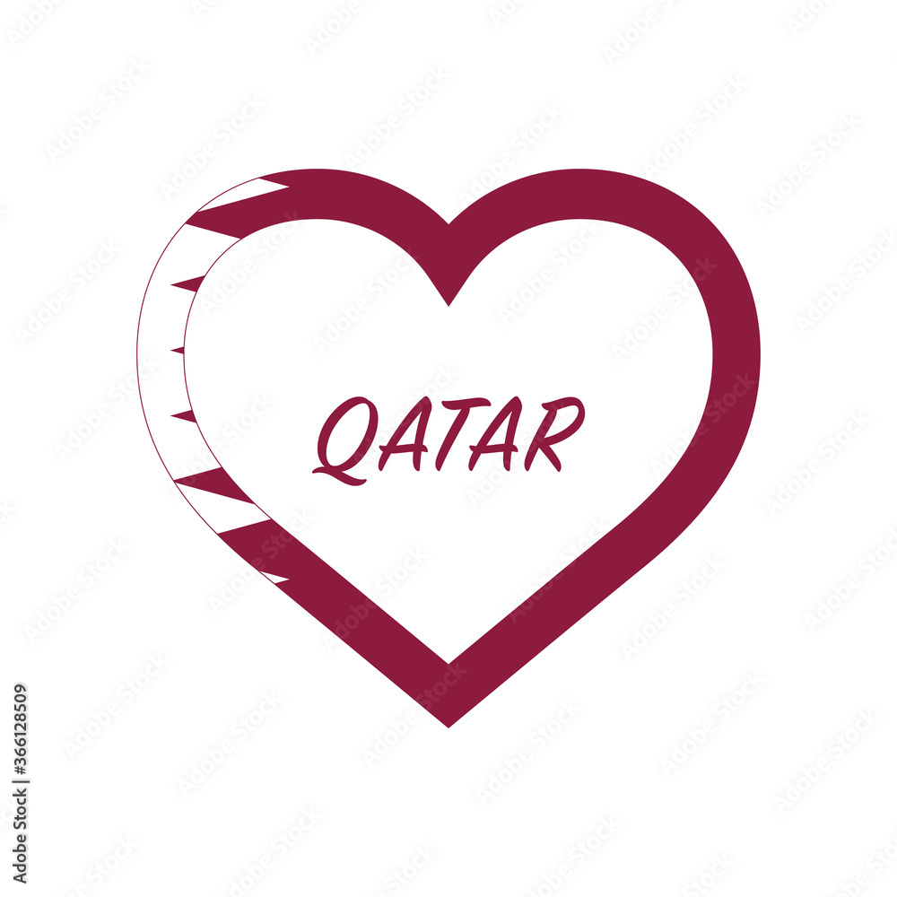 Qatar flag in heart. I love my country. sign. Stock vector illustration isolated on white background.