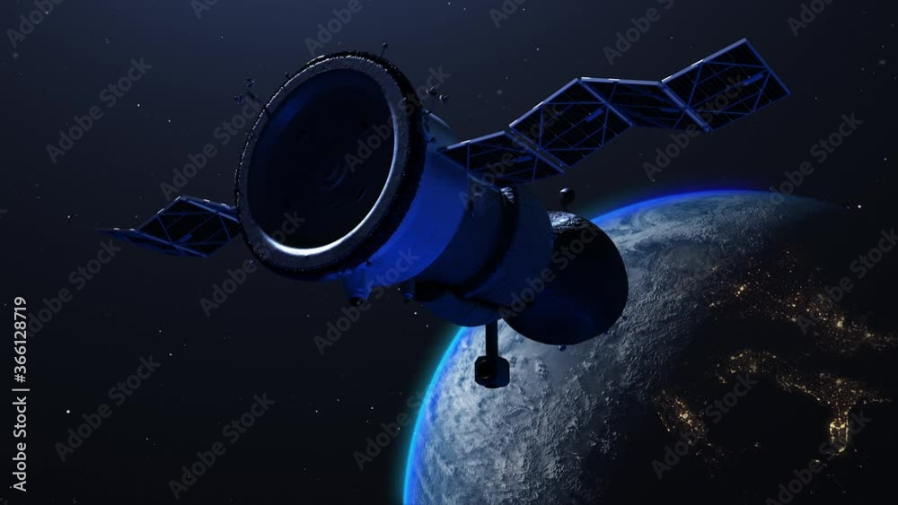Spaceship and the Earth on the background. Elements of this image furnished by NASA