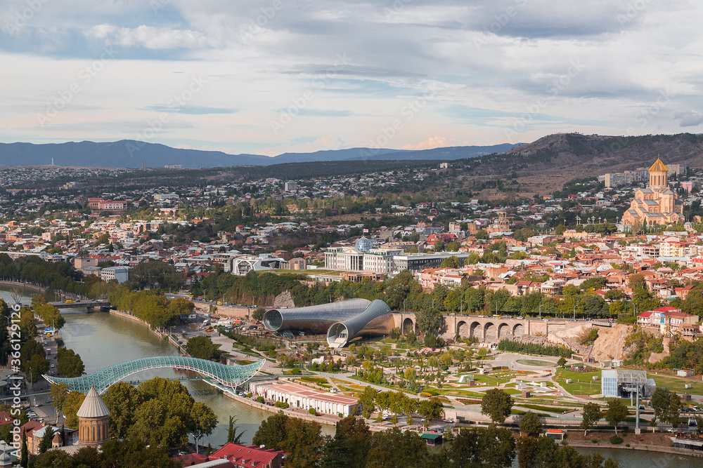 Aerial view over Tbilisi, capital of Georgia.