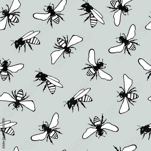 Seamless pattern with bee. Vector illustration. © Ekaterina