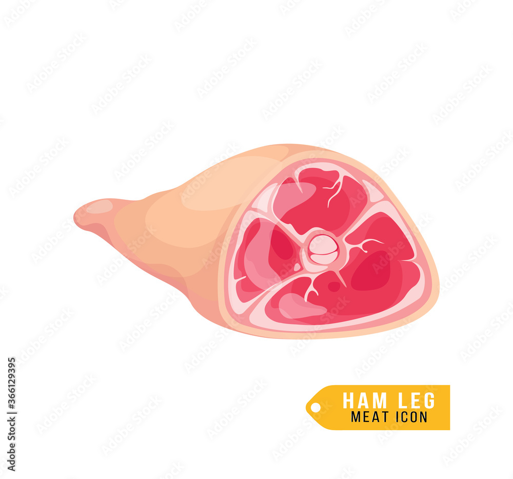 Raw Ham, pork meat isolated icon. Raw Ham, pork meat isolated icon.