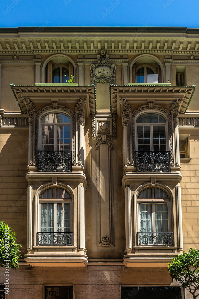 Detail of some windows and balcony in Principality of Monaco. Monte-Carlo.