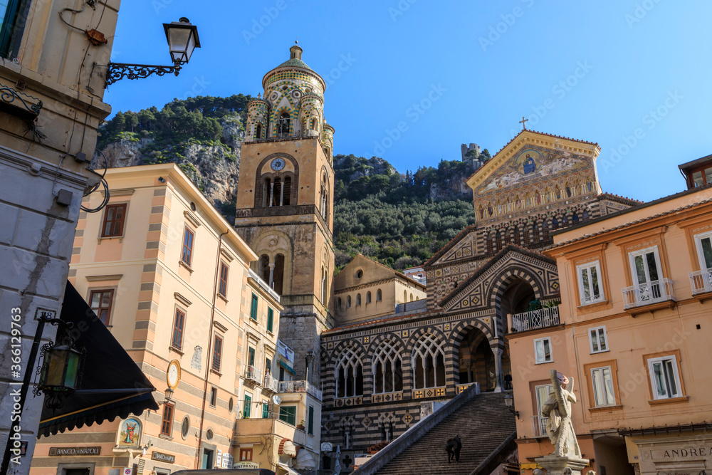 Cathedral, blue sky, sun, Amalfi, Costiera Amalfitana (Amalfi Coast), Campania Cathedral, blue sky, sun, Amalfi, Costiera Amalfitana (Amalfi Coast), Campania