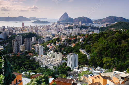 View of Sugar Loaf mountain (Pao de Acucar) and Botafogo neighbourhood, Botafogo, Rio de Janeiro, Brazil photo
