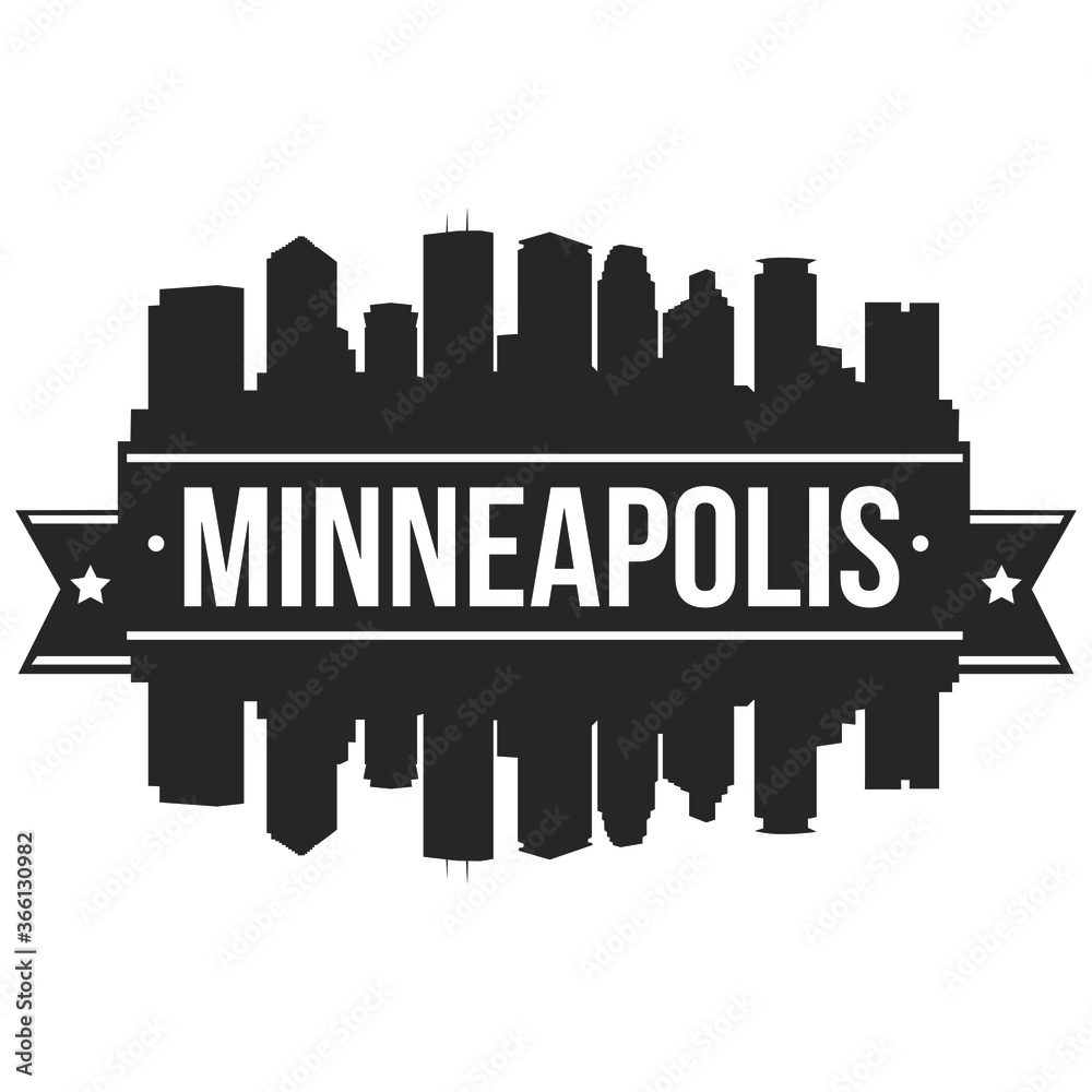 Minneapolis Skyline Stamp Silhouette . Reflection Landscape City Design. Vector Cityscape Icon.  