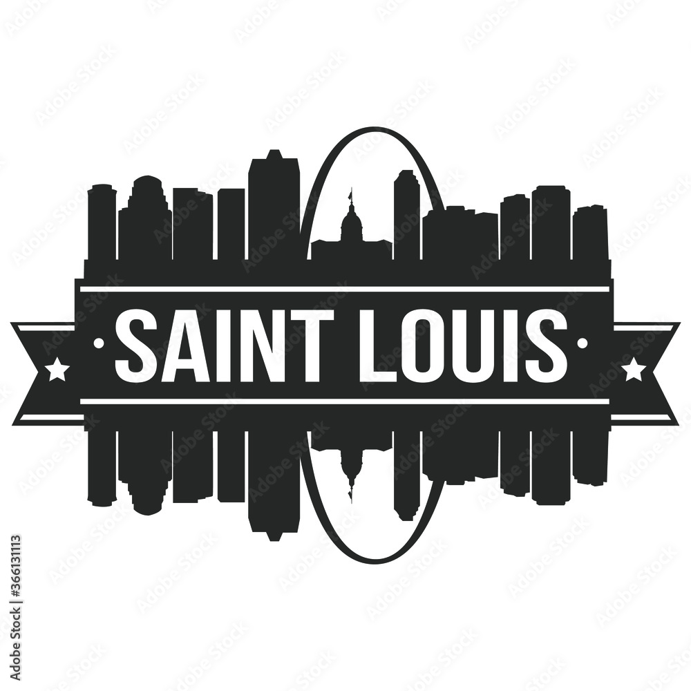 Saint Louis Skyline Stamp Silhouette. Reflection Landscape City Design. Vector Cityscape Icon.   