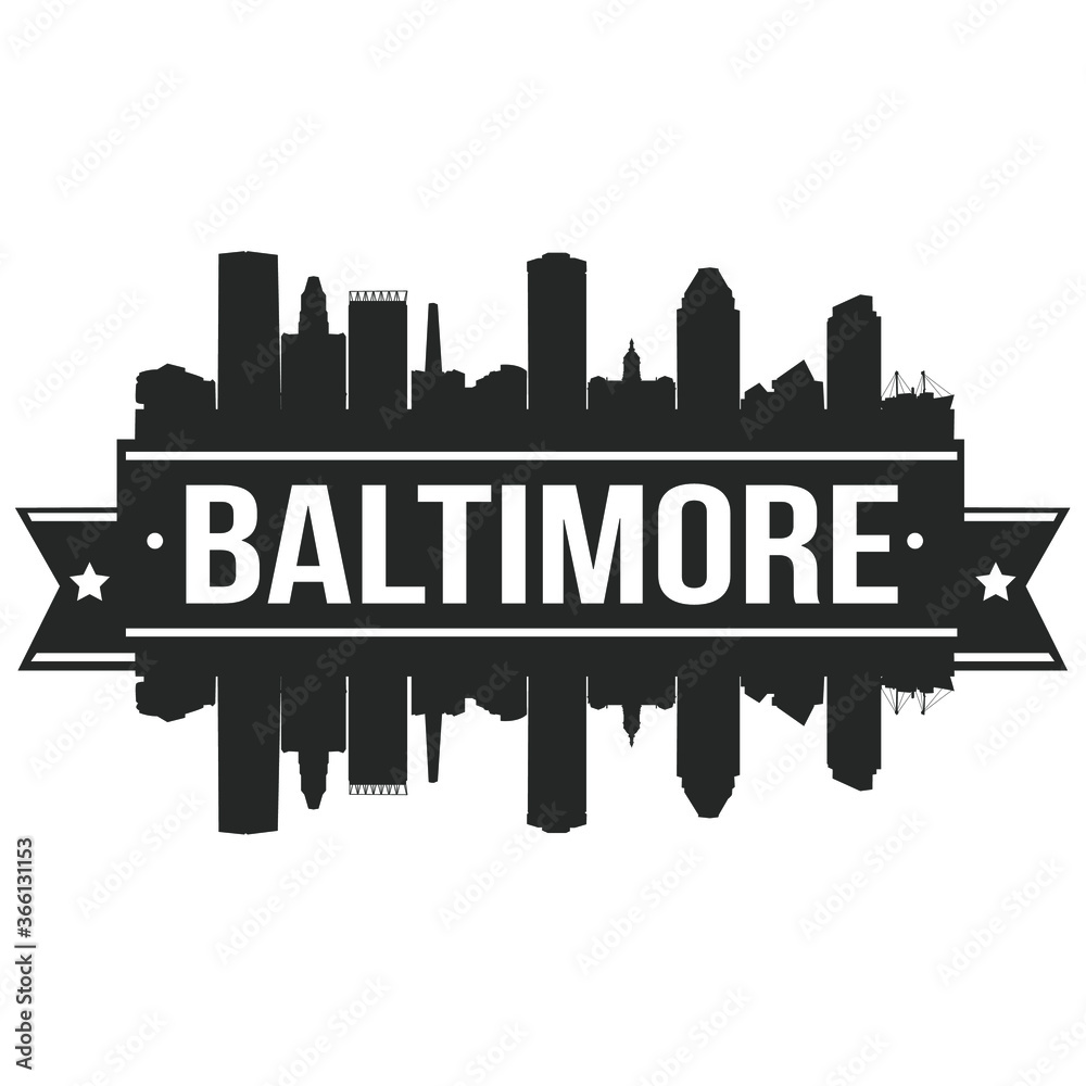 Baltimore Skyline Stamp Silhouette City Design Logo Vector.