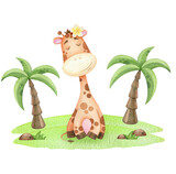 watercolor giraffe on the island nice children's illustration