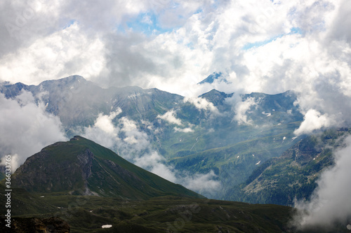spectacular view of clouds over the mountains at the Grossglockner in the austrian alps