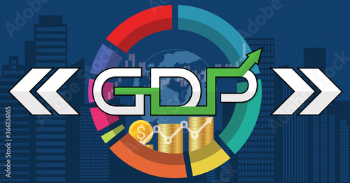 Global gross domestic product growth, world investment price rising up or increase during the economic rebound. GDP economy graph chart financial analysis moving up concept. Vector illustration