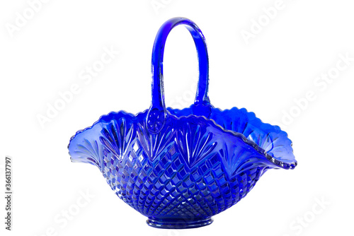 Pretty Blue Glass Basket With Handle photo