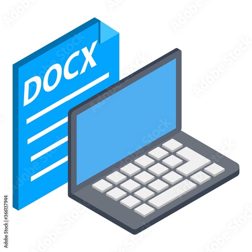 Docx file icon. Isometric illustration of docx file vector icon for web