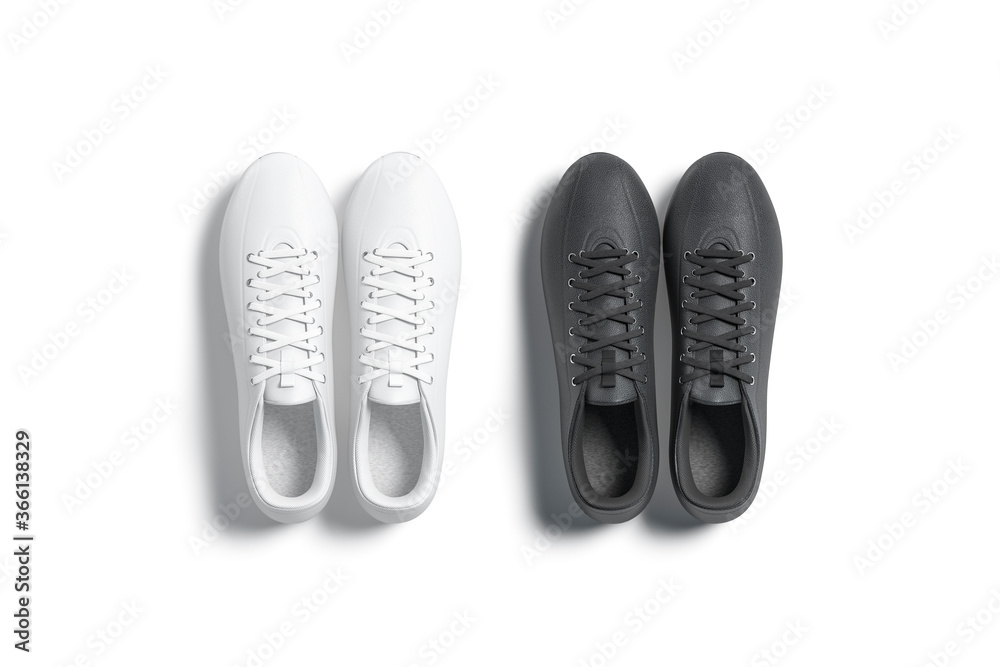 Blank black and white soccer boots pair mockup, top view Blank black and white soccer boots pair mockup, top view