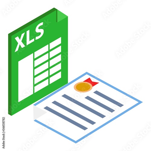 Xls file icon. Isometric illustration of xls file vector icon for web