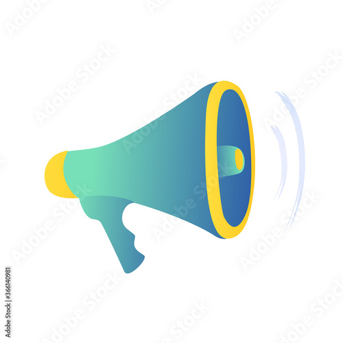 Blue loudspeaker. Shout alert on a white background. Shout-invitation.