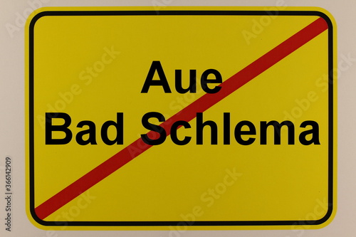 Grafische Darstellung des Stadtausgangsschildes der Stadt Aue Bad Schlema photo