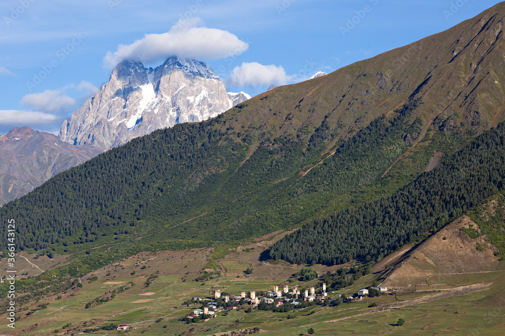 Caucasus Mountains and Mount Ushba in Georgia