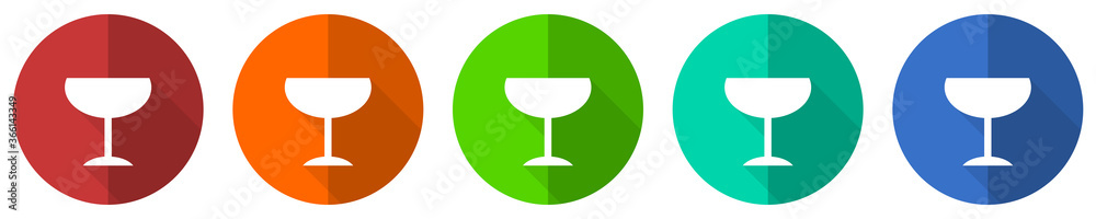 Alcohol icon set, red, blue, green and orange flat design web buttons isolated on white background, vector illustration Alcohol icon set, red, blue, green and orange flat design web buttons isolated on white background, vector illustration