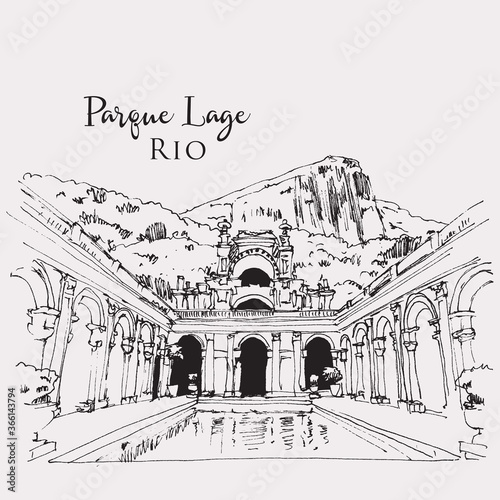 Drawing sketch illustration of Parque Lage in Rio, Brasil