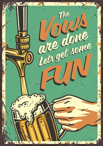 Retro poster with beer mug with foam