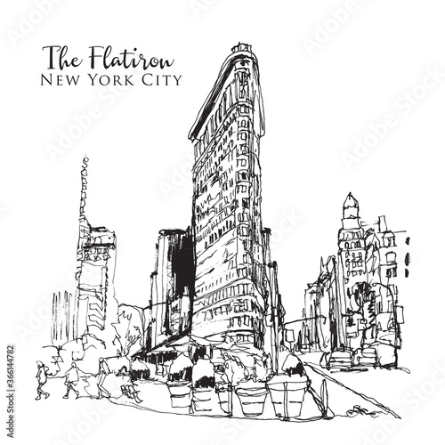 Drawing sketch illustration of he Flatiron Building in New York City