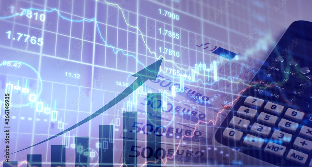 business graph on the screen, euro exchange rate business graph on the screen, euro exchange rate