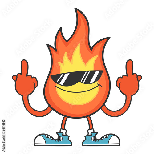 Smiling fireball with sunglasses cartoon