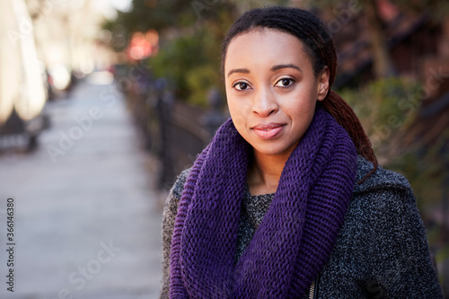 African American woman smiling outdoors