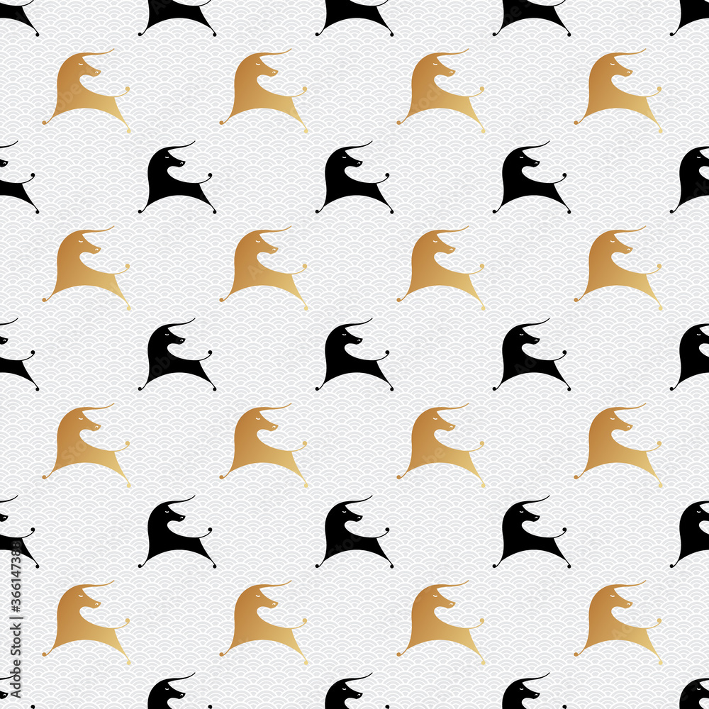 Seamless pattern with bulls in black and gold on a textured background. Symbol of the new year 2021. Chinese zodiac sign. Vector Seamless pattern with bulls in black and gold on a textured background. Symbol of the new year 2021. Chinese zodiac sign. Vector