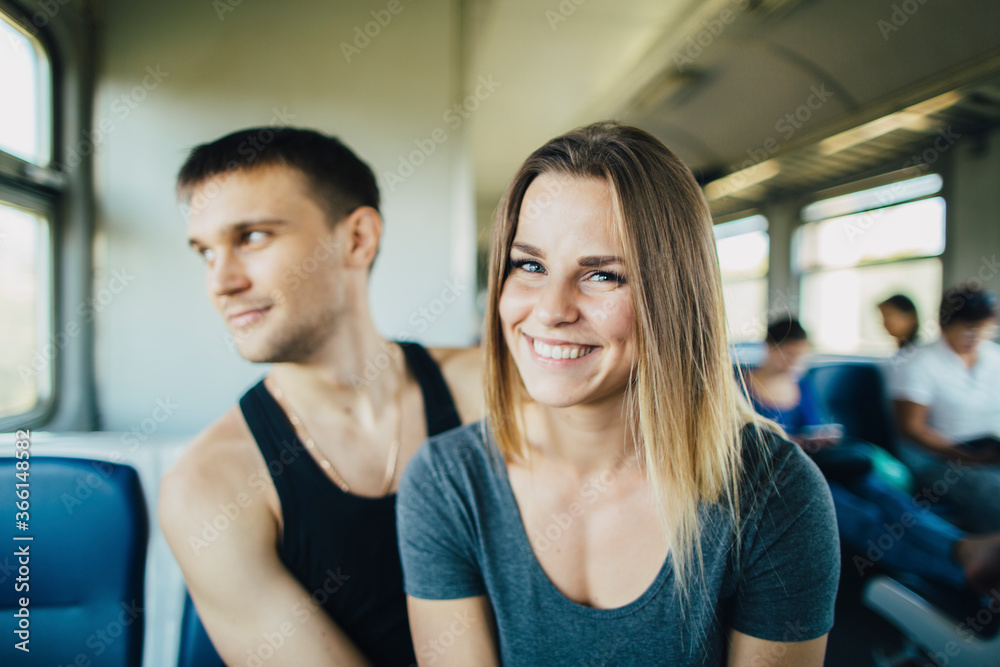 Young couple in train Young couple in train